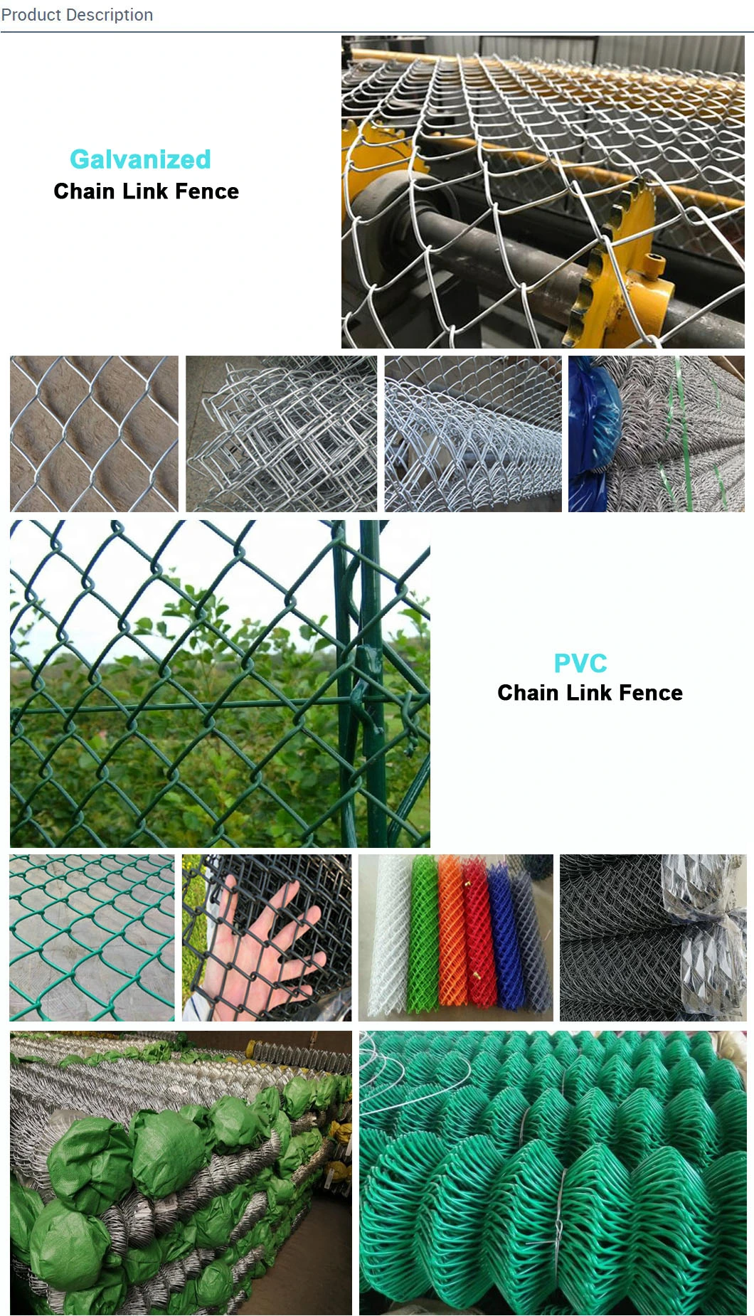 2.5mm Wire 50X50 Diamond Mesh Hot DIP Galvanized 6 Feet Chain Link Iron Wire Mesh Fence PVC Coated Chain Link Fencing 50FT Rolls