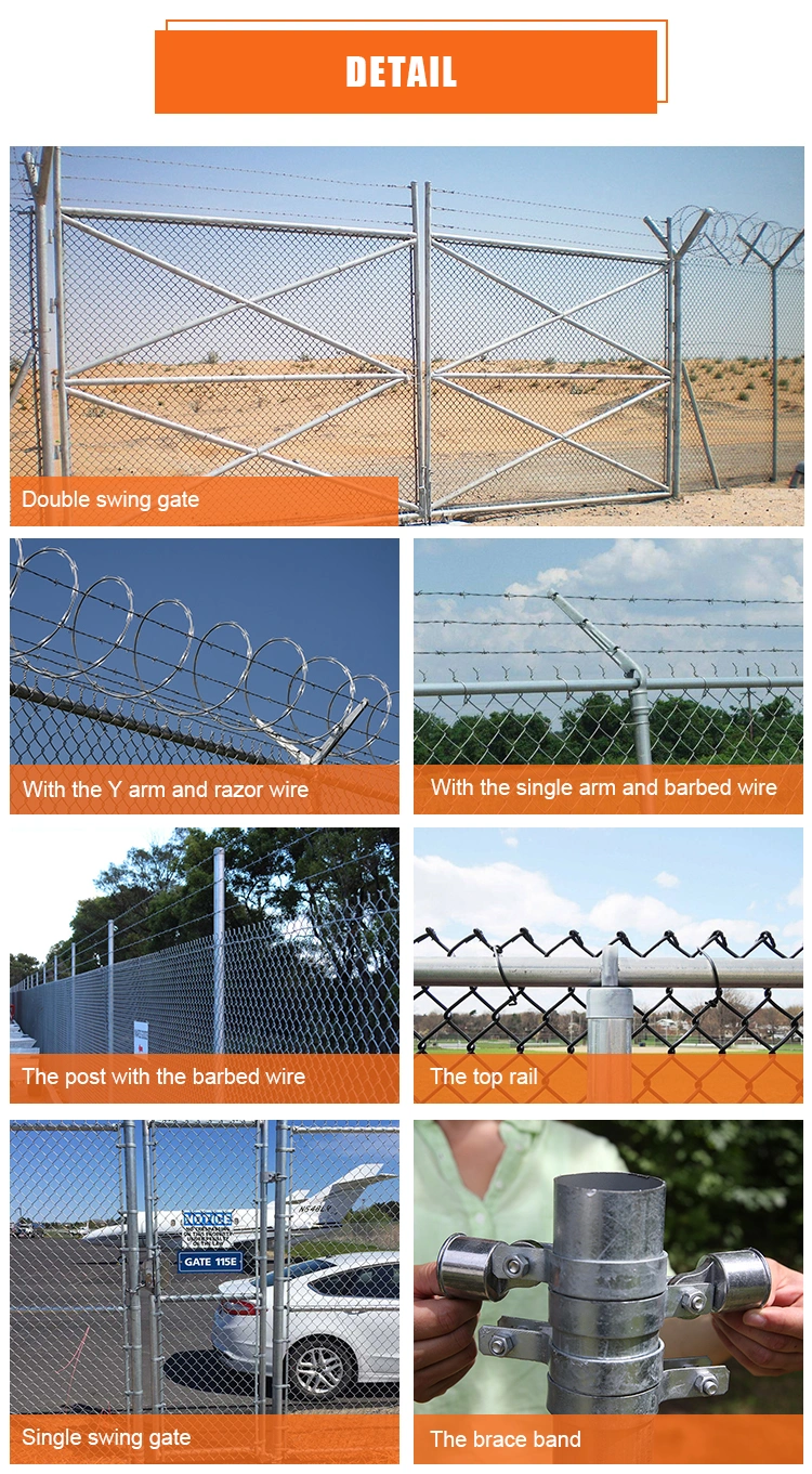 Galvanized 9 Gauge 50*50mm Diamond Wire Mesh Chain Link Security Fence with Barbed Wire.